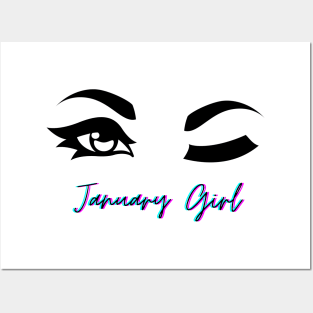 January Girl Winking Eye Posters and Art